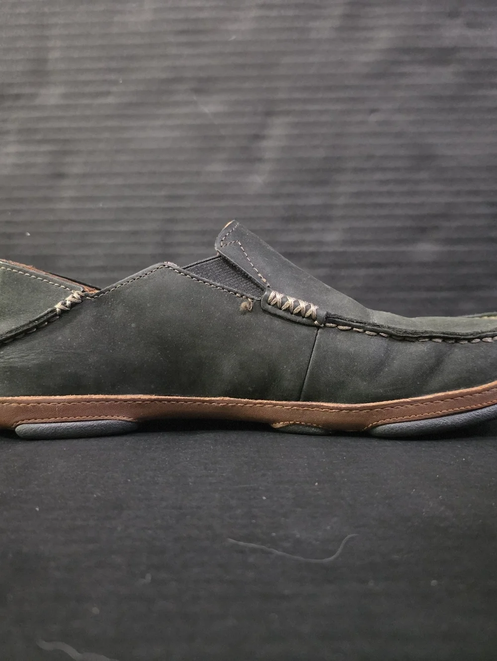 Olukai Mens Black & Toffee Moloa Leather Slip On Shoes 10128 Size 9